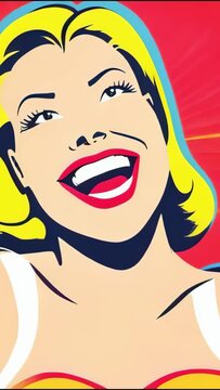 happy woman screaming smiling in joy extasy rainbow colorful comix cartoon retro illustration animation advertisement style - 4K stock Video footage AI