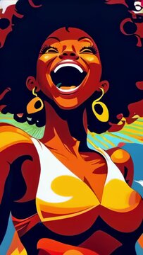 happy afro woman screaming smiling in joy extasy rainbow colorful comix cartoon iretro illustration animation advertisement style - 4K stock Video footage AI