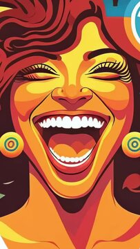happy woman screaming smiling in joy extasy rainbow colorful comix cartoon iretro illustration animation advertisement style - 4K stock Video footage AI