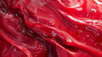 A red liquid with a shiny, wavy texture