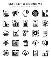 Set of simple Lineal Filled Market & Economy Icons. Lineal Filled art icons pack.