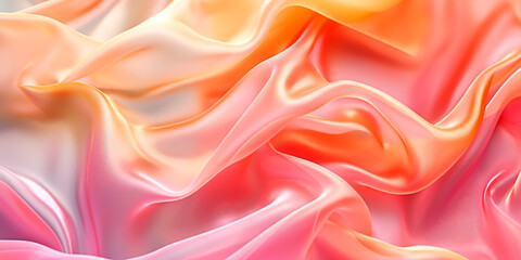 Closeup on pastel soft silk texture with pink yellow and orange gradient. 