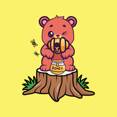 Bear honey logo design, vector logo design, illustration 