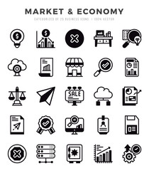 Set of 25 Market & Economy Lineal Filled Icons Pack.