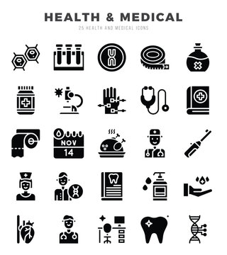 Vector HEALTH & MEDICAL types icon set in Glyph style. vector illustration.