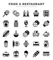 Food and Restaurant Icons Pack Lineal Filled Style. Vector illustration.