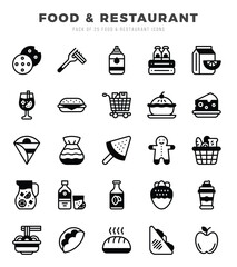 Vector Food and Restaurant types icon set in Lineal Filled style. vector illustration.