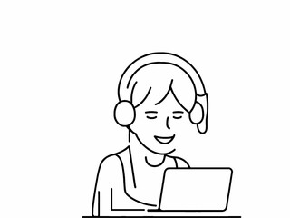 Woman working in call center using laptop