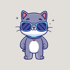 blue glasses with cat logo design, vector logo design, illustration 