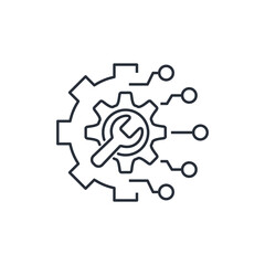 Control and settings of a complex electronic system.Vector linear icon isolated on a white background.