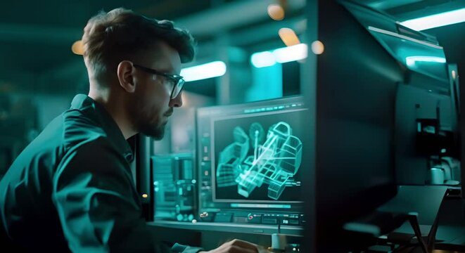 Utilizing CAD Software to Create a D Model on Computer Screen. Concept CAD Software, 3D Modeling, Computer Aided Design, Digital Prototyping