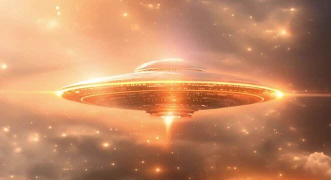 Advanced scifi UFO in sky with aliens showcasing futuristic technology. Concept Sci-fi, UFO, Aliens, Futuristic Technology, Extraterrestrial Invasion