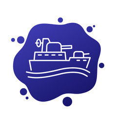 warship or battleship line icon, vector