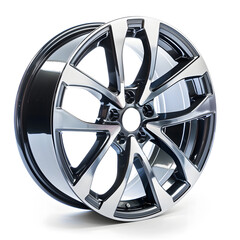 Obraz premium Luxurious polished alloy wheel for high-end vehicles, isolated white background