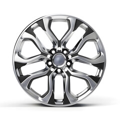 Obraz premium Luxurious polished alloy wheel for high-end vehicles, isolated white background
