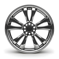 Obraz premium Luxurious polished alloy wheel for high-end vehicles, isolated white background