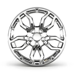 Fototapeta premium Luxurious polished alloy wheel for high-end vehicles, isolated white background