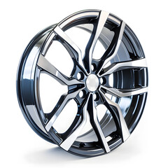 Luxurious polished alloy wheel for high-end vehicles, isolated white background
