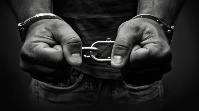 A mans hands are being secured with handcuffs, symbolizing confinement and loss of freedom