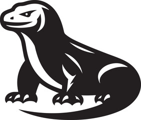 Komodo Dragon animal silhouette vector icon illustration on white background.
