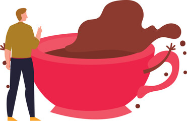 Boy looking at a choco mug.