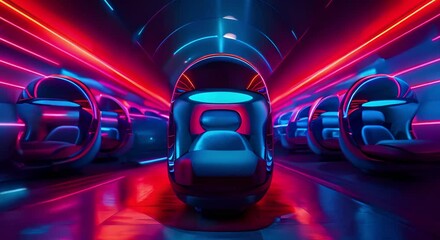 Futuristic VR commercial stand in exhibition hall for brand advertisements. Concept VR Technology, Exhibition Booth, Brand Advertising, Futuristic Design, Commercial Stand