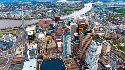 High buildings in the center of Hartford, Connecticut, USA. Lovely panorama of the one of the...