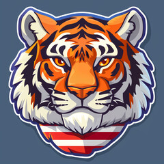 Fototapeta premium Tiger Head Sticker on Blue Background
