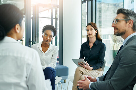 Businesspeople, office and interview for discussion with meeting for job with employment conversation. Corporate, hiring and potential employee for finance company in Switzerland with technology.