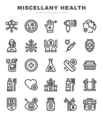 MISCELLANY HEALTH Icons bundle. Lineal style Icons. Vector illustration.