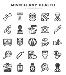 MISCELLANY HEALTH icons Pack. Lineal icons set. MISCELLANY HEALTH collection set. Simple vector icons.