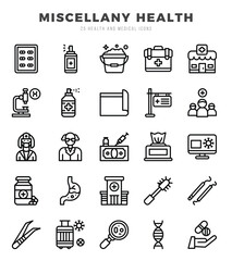 Set of MISCELLANY HEALTH Icons. Simple Lineal art style icons pack. Vector illustration.