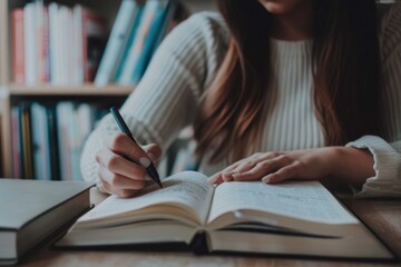 female making notes in her notebook studying