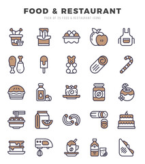 Collection of Food and Restaurant 25 Two Color Icons Pack.