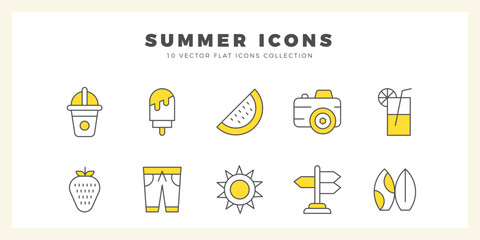 Fototapeta premium 10 Summer Two Color icon pack. vector illustration.