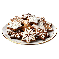 Christmas cookies on a plate isolated on transparent background generative ai, cut out, or clipping path.