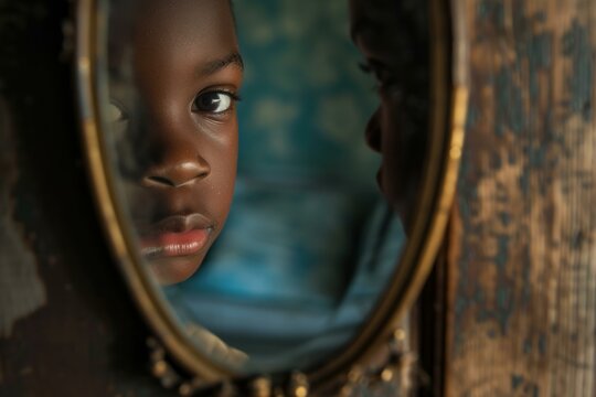 Intelligent Black boy looking magnifier. Education experiment. Generate Ai