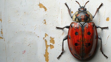 Big red fantasy beetle, copy space. Generative AI