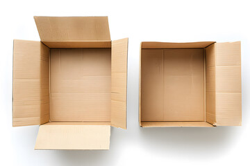 Top view of open cardboard box isolated on a white background