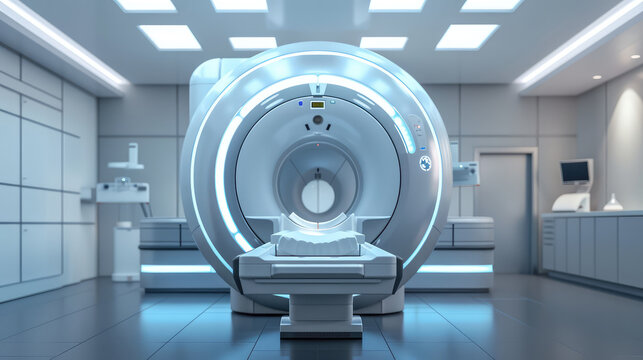 modern high-tech MRI machine in a medical office, front view