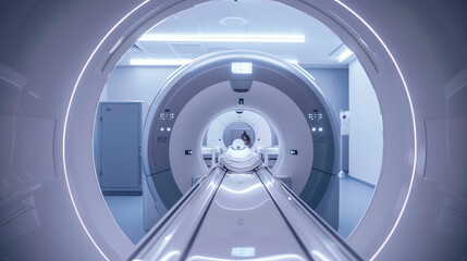 modern high-tech MRI machine in a medical office, close-up front view