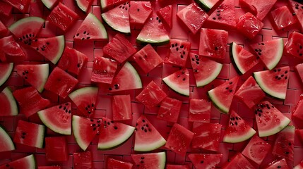 Juicy slices of watermelon arranged in a mosaic formation, creating a refreshing visual treat
