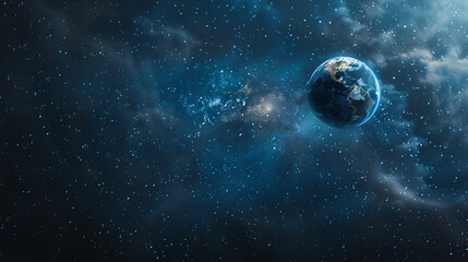 Blue Earth in Space with Starry Background