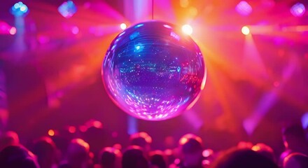 Disco ball illuminates crowd in nightclub during musical performance. Concept Nightclub Scenes, Musical Performances, Disco Fever, Party Vibes, Dance Floor Energy