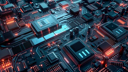 Panel circuit board with digital processor conceptual background