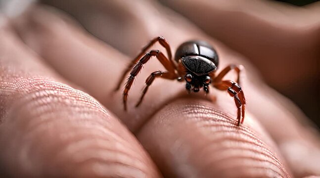 Zecke kurz vor dem Biss in menschliche Haut