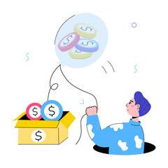 An editable doodle mini illustration of money box 