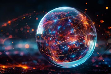 Obraz premium Futuristic energy sphere on black background representing AI and future technologies . 3D design element