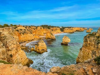 Fototapeta premium Algarve coast, blue water, beaches, rocks, Portugal