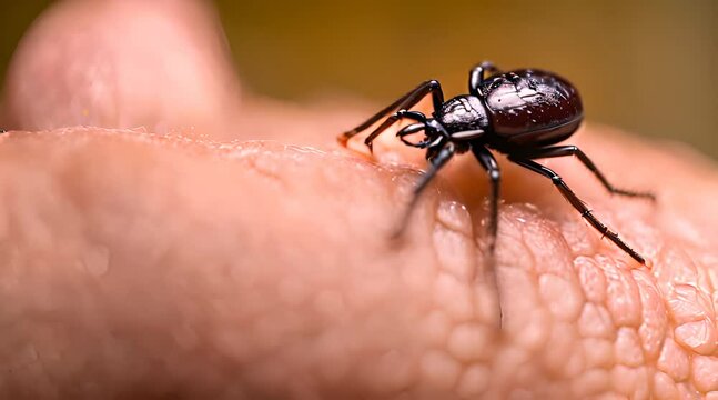 Zecke kurz vor dem Biss in menschliche Haut